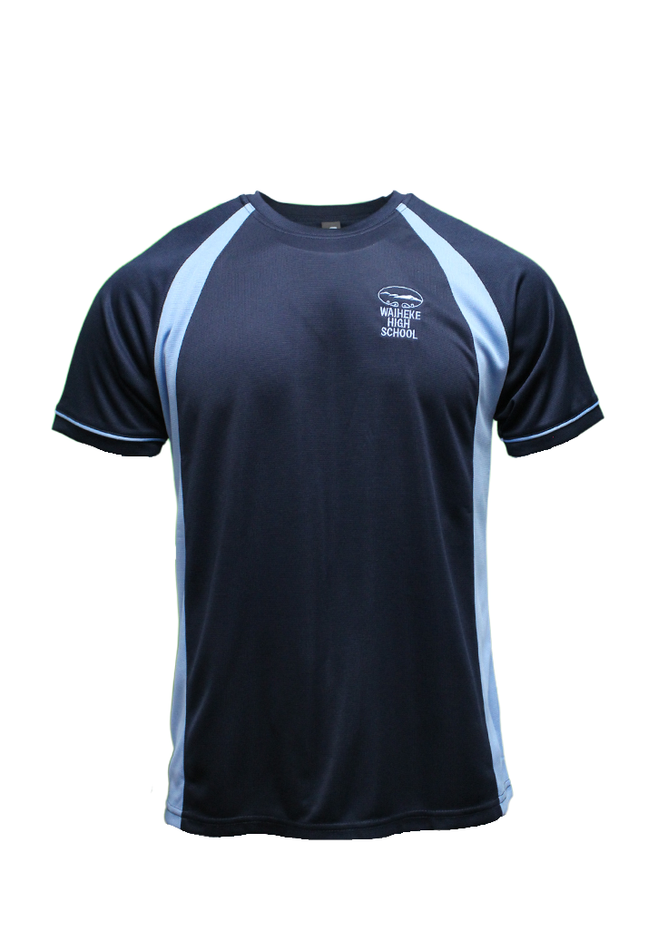 Waiheke High School PE Tee Navy/Ice Blue